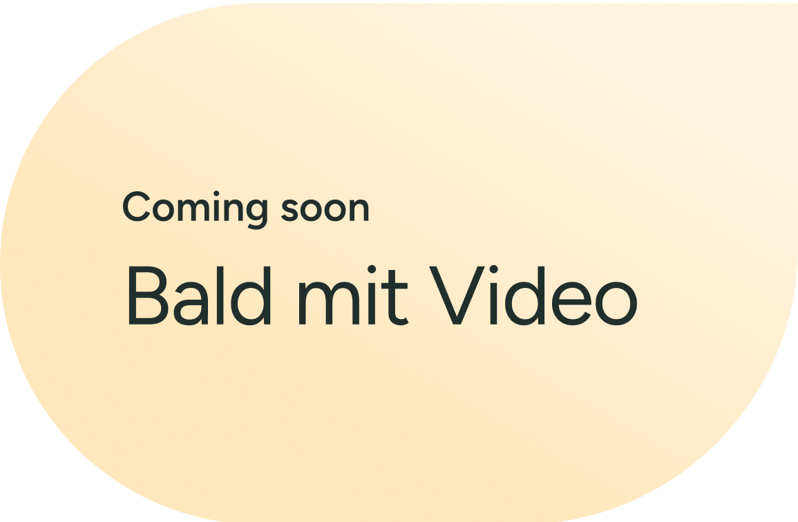 Gelbe Sprechblase mit dem Text: ‚Coming soon – Bald mit Video‘.